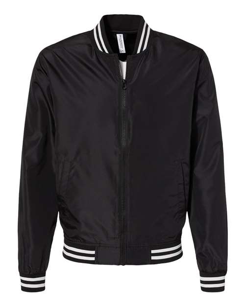 Unisex Lightweight Bomber Jacket - Black/ White Stripe Front