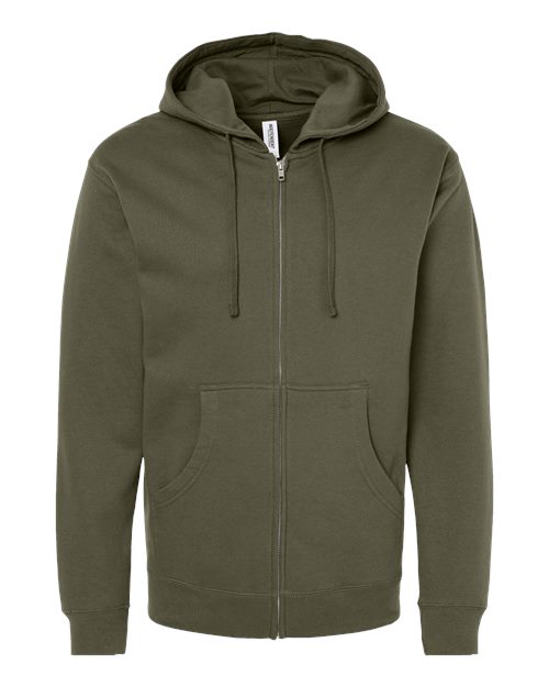 Unisex Midweight Full-Zip Hooded Sweatshirt - Army Front