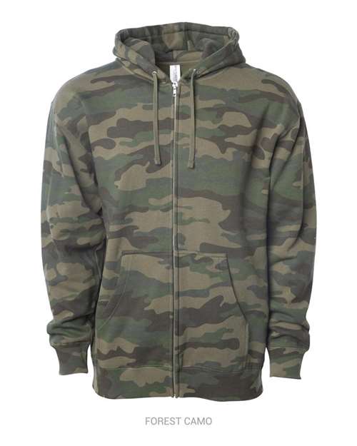 Unisex Midweight Full-Zip Hooded Sweatshirt - Forest Camo Front