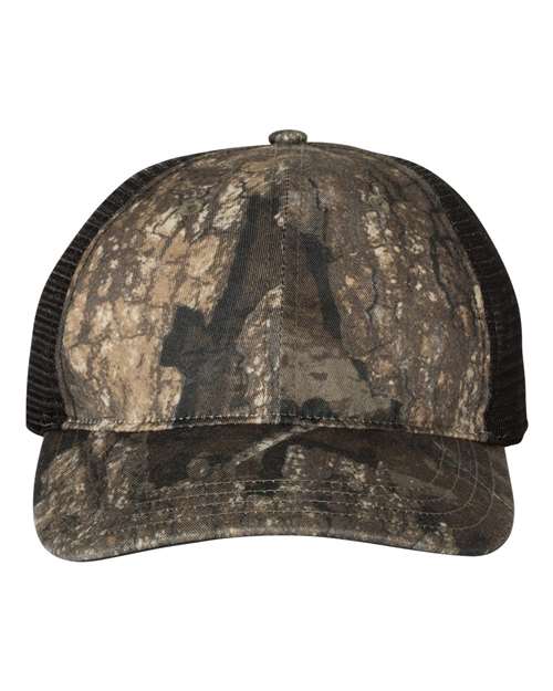 Garment Washed Printed Trucker Cap - Realtree Timber/ Black Front