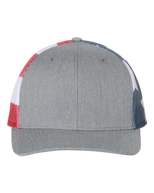 Printed Mesh Trucker Cap - Heather Grey/ Stars & Stripes Front