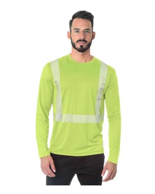 Unisex USA-Made Hi-Visibility Long Sleeve Performance T-Shirt - Segmented Tape - Lime Green Front