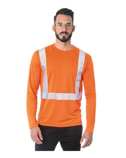 Unisex USA-Made Hi-Visibility Long Sleeve Performance T-Shirt - Segmented Tape - Orange Front