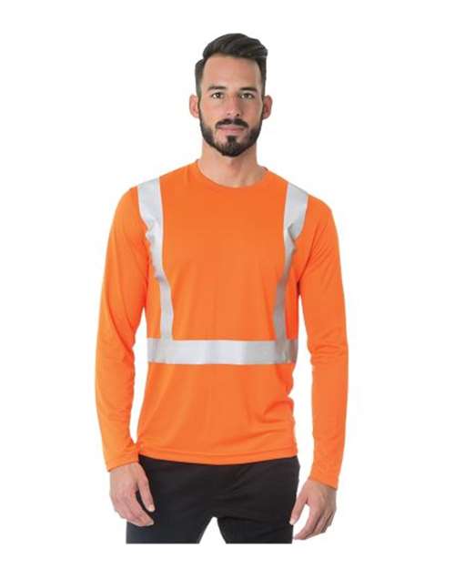 Men's USA-Made Hi-Visibility Long Sleeve Performance T-Shirt - Orange Front