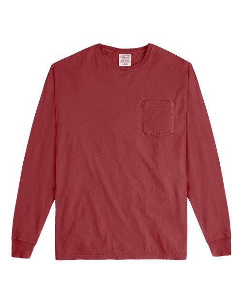 Unisex Garment-Dyed Long Sleeve T-Shirt With a Pocket - Cayenne Front