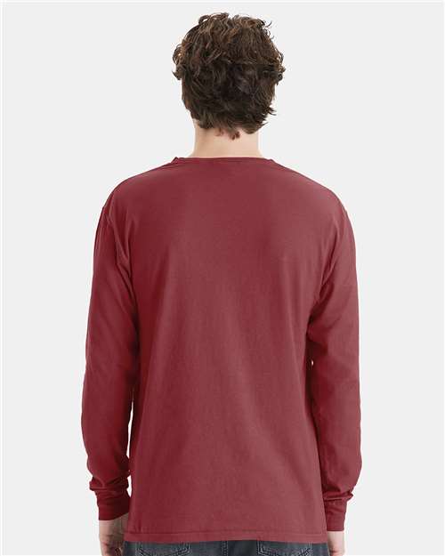 Unisex Garment-Dyed Long Sleeve T-Shirt With a Pocket - Cayenne Back