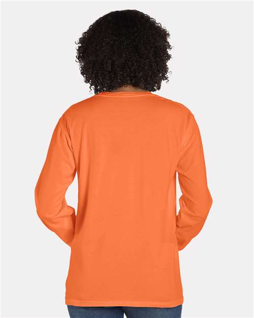 Unisex Garment-Dyed Long Sleeve T-Shirt With a Pocket - Horizon Orange Back