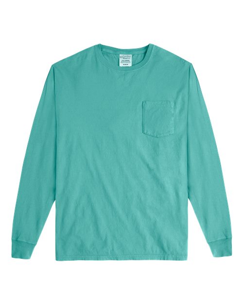 Unisex Garment-Dyed Long Sleeve T-Shirt With a Pocket - Spanish Moss Front