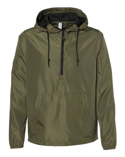 Unisex Lightweight Quarter-Zip Windbreaker Pullover Jacket - Army/ Black Zipper Front
