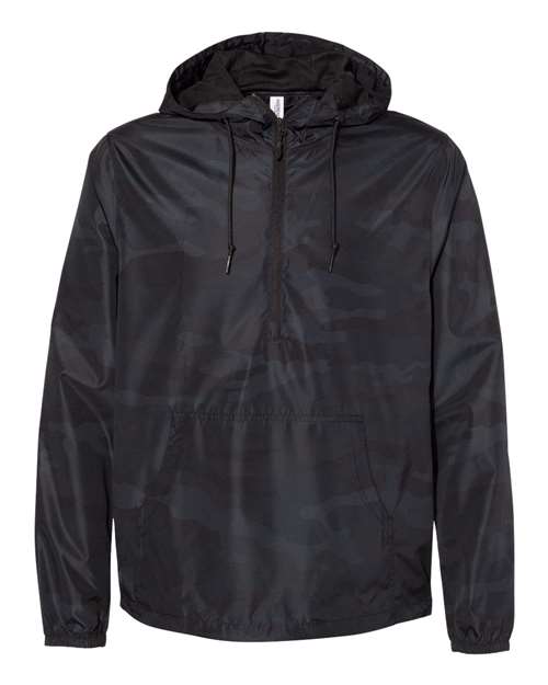 Unisex Lightweight Quarter-Zip Windbreaker Pullover Jacket - Black Camo Front