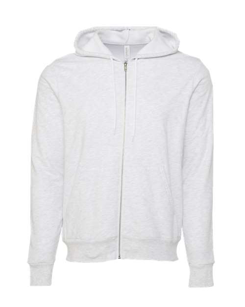 Unisex Sponge Fleece Full-Zip Hoodie Sweatshirt - Ash Front
