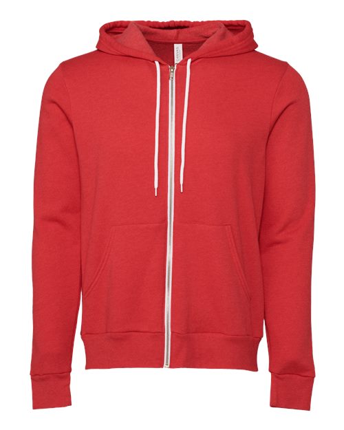 Unisex Sponge Fleece Full-Zip Hoodie Sweatshirt - Heather Red Front