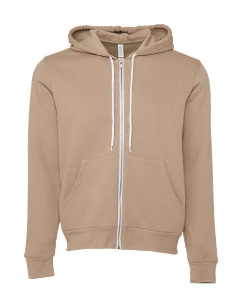 Unisex Sponge Fleece Full-Zip Hoodie Sweatshirt - Tan Front