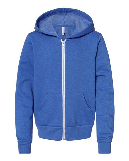 Youth Sponge Fleece Full-Zip Hoodie Sweatshirt - Heather True Royal Front
