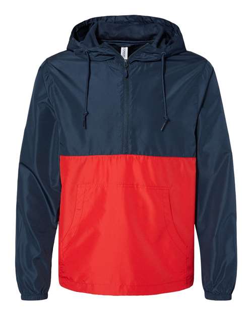 Unisex Lightweight Quarter-Zip Windbreaker Pullover Jacket - Classic Navy/ Red Front