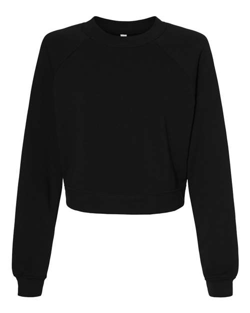 Women's Crop Raglan Fleece Crewneck Sweatshirt - Black Front
