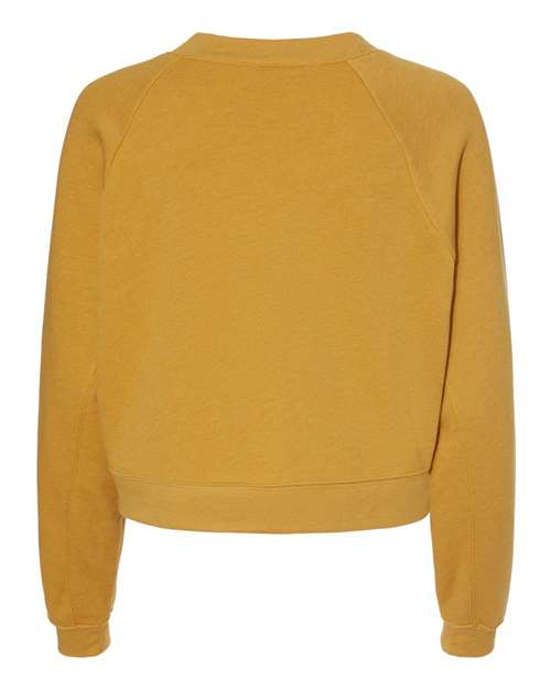 Women's Crop Raglan Fleece Crewneck Sweatshirt - Heather Mustard Back
