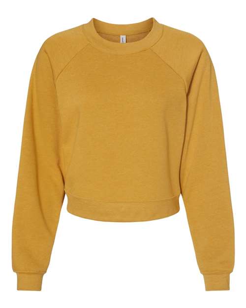 Women's Crop Raglan Fleece Crewneck Sweatshirt - Heather Mustard Front