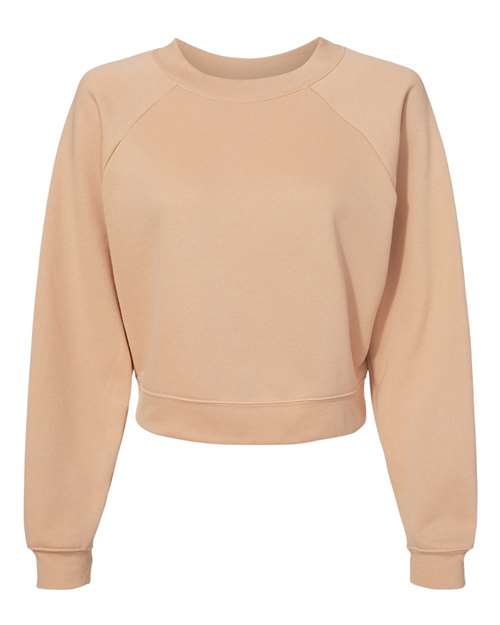 Women's Crop Raglan Fleece Crewneck Sweatshirt - Heather Sand Dune Front