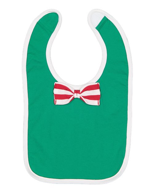 Infant Baby Rib Bow Tie Bib - Kelly/ White/ Red-White Stripe Front