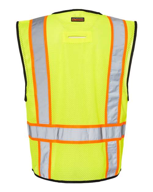 Unisex 6 Pocket Contrast Class 2 Vest - Lime Back