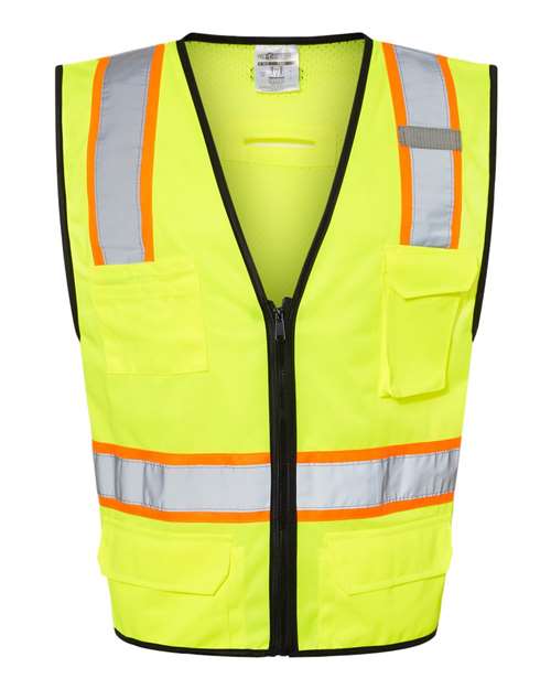 Unisex 6 Pocket Contrast Class 2 Vest - Lime Front