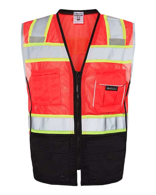 Unisex Premium Black Series® Black Bottom Class 2 Vest - Fluorescent Red (1715) Front