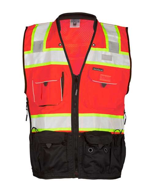 Unisex Premium Black Series® Surveyors Vest - Fluorescent Red (S5702) Front