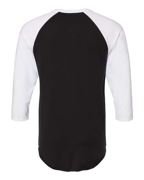 Premium Blend Ringspun Three-Quarter Sleeve Raglan Baseball T-Shirt - Black Ink/ White Back