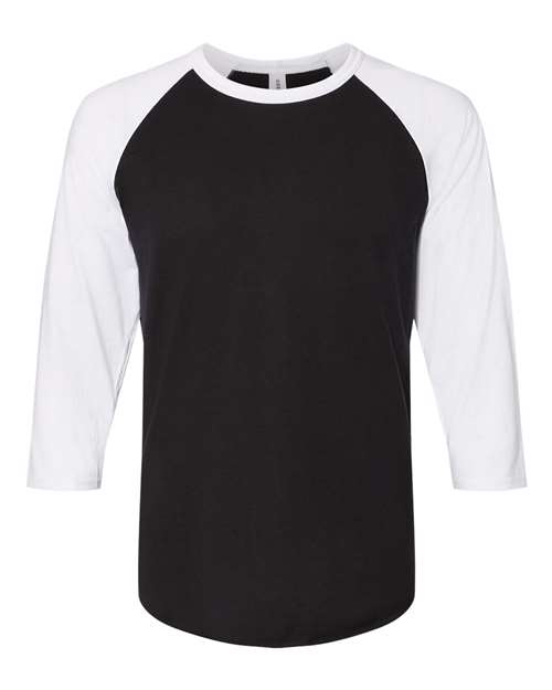 Premium Blend Ringspun Three-Quarter Sleeve Raglan Baseball T-Shirt - Black Ink/ White Front