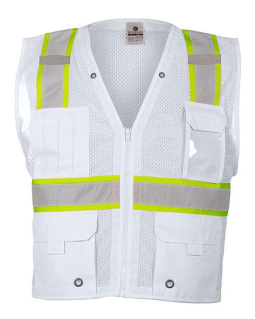 Unisex EV Series® Enhanced Visibility Multi-Pocket Mesh Vest - White - B105 Front