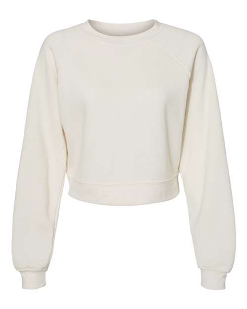 Women's Crop Raglan Fleece Crewneck Sweatshirt - Vintage White Front