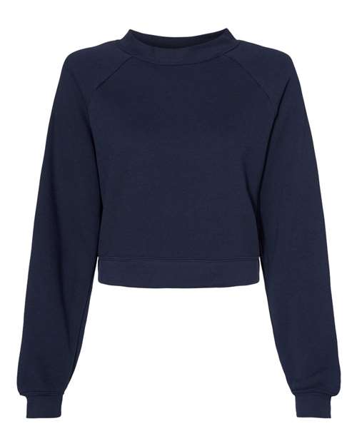 Women's Crop Raglan Fleece Crewneck Sweatshirt - Navy Front