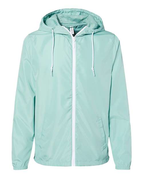 Men's Lightweight Windbreaker Full-Zip Jacket - Aqua/ White Zipper Front