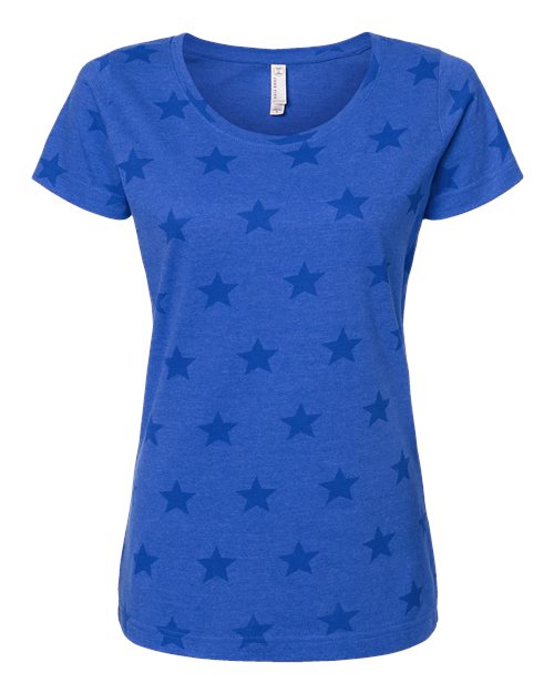 Women's Star Print Scoop Neck Tee - Royal Star Front