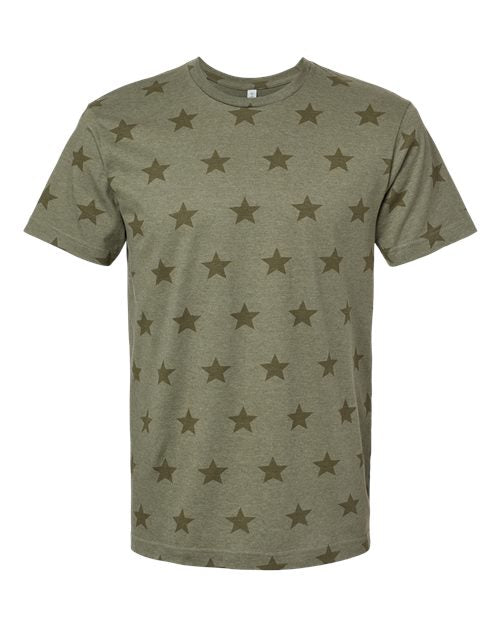 Code Five Unisex Star Print Tee - Military Green Star Front