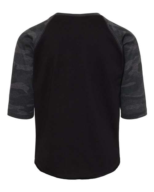 Youth Baseball Fine Jersey Three-Quarter Sleeve Tee - Black/ Storm Camo Back