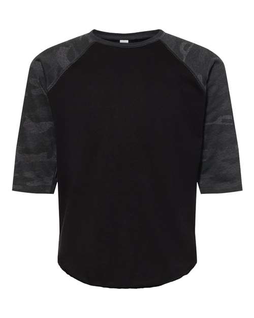 Youth Baseball Fine Jersey Three-Quarter Sleeve Tee - Black/ Storm Camo Front