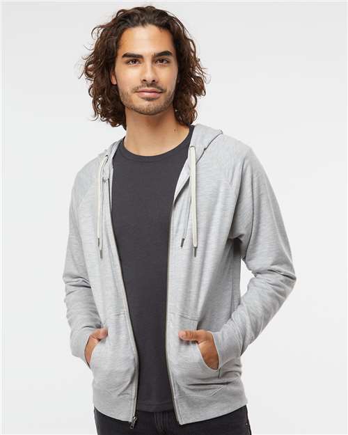 Independent Trading Co. Unisex Lightweight Loopback Terry Full-Zip Hooded Sweatshirt - Model Front