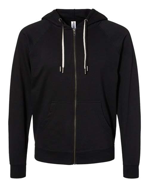 Unisex Icon Lightweight Loopback Terry Full-Zip Hooded Sweatshirt - Black Front