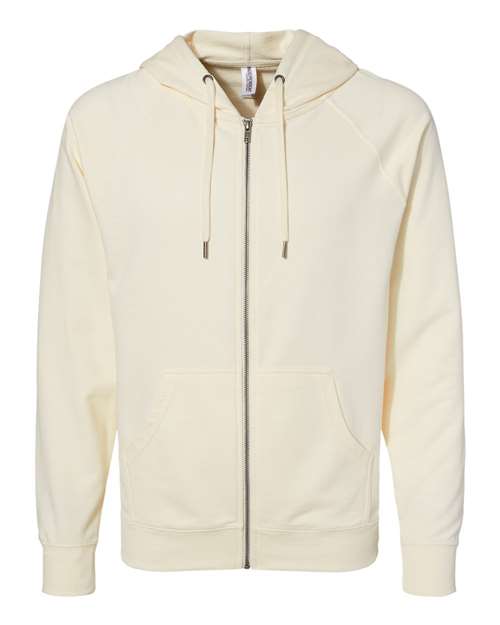 Unisex Icon Lightweight Loopback Terry Full-Zip Hooded Sweatshirt - Bone Front