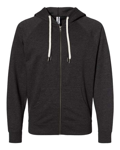 Unisex Icon Lightweight Loopback Terry Full-Zip Hooded Sweatshirt - Charcoal Heather Front