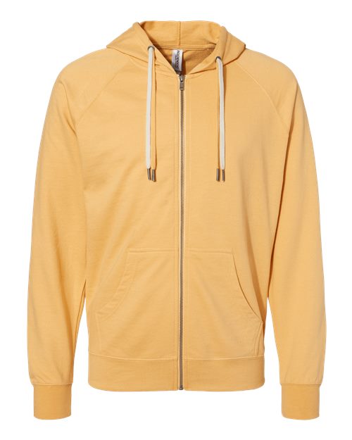 Unisex Icon Lightweight Loopback Terry Full-Zip Hooded Sweatshirt - Harvest Gold Front