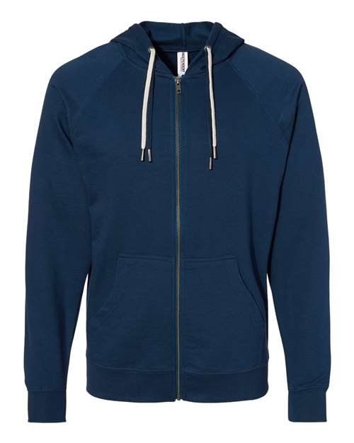 Unisex Icon Lightweight Loopback Terry Full-Zip Hooded Sweatshirt - Indigo Front
