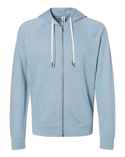 Unisex Icon Lightweight Loopback Terry Full-Zip Hooded Sweatshirt - Misty Blue Front