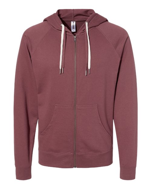 Unisex Icon Lightweight Loopback Terry Full-Zip Hooded Sweatshirt - Port Front