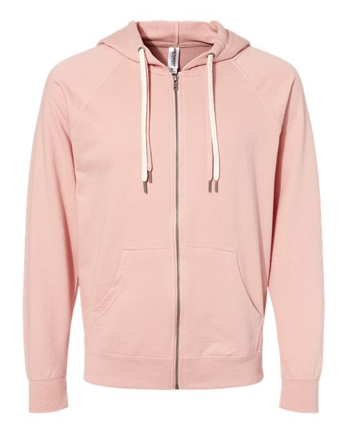 Unisex Icon Lightweight Loopback Terry Full-Zip Hooded Sweatshirt - Rose Front