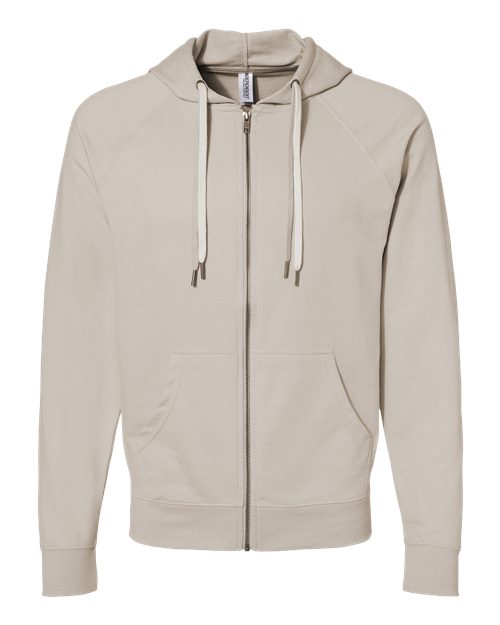 Unisex Icon Lightweight Loopback Terry Full-Zip Hooded Sweatshirt - Sand Front