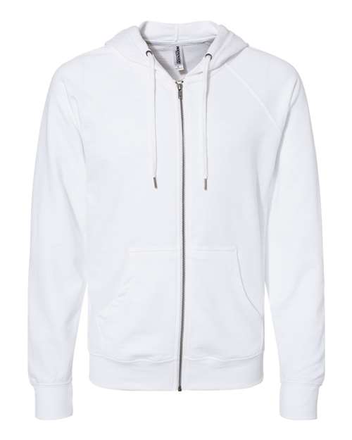 Unisex Icon Lightweight Loopback Terry Full-Zip Hooded Sweatshirt - White Front