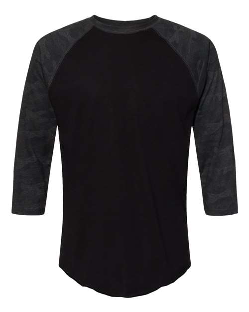 Men's Baseball Fine Jersey Three-Quarter Sleeve Tee - Black/ Storm Camo Front